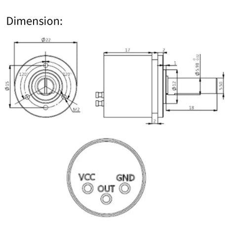 Technical diagram of High Precision Hall Effect Angle Sensor with 0.088 Degree Resolution, 360 Degree Rotation, 0-5V Output