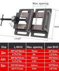4-inch flat table vise with metal construction, screw clamp and slotted base