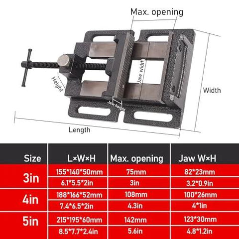 4-inch flat table vise with metal construction, screw clamp and slotted base