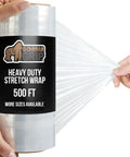 Heavy Duty Stretch Film Shrink Wrap For Moving And Storage, Extra Thick 60 Gauge With 500 Percent Stretch, close-up of 500 ft roll.