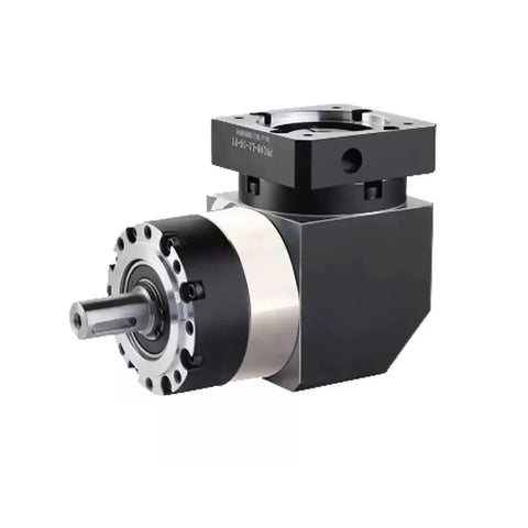 Badass 90 Degree Right Angle Planetary Gear Reducer With Hella Precise 50 To 1 Ratio For Nema 23 And Nema 34 Stepper Motors Plus 60 To 130 Mm Flange Servo Adapters Rock Solid Construction Delivers Smooth Power Flow, showcasing compact design with input shaft.
