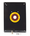 Badass Heavy Duty Router Table Insert Plate Featuring Quick Snap Out Rings For Plunge Routers And Template Guides mounted on a black steel base.