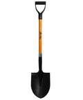 Heavy Duty Digging Shovel 41 Inch With Trenching Blade And Comfortable Handle For Garden Landscaping Construction And Masonry A Do It All Shovel For Digging Soil Dirt And Gravel, shown upright with orange handle and black blade