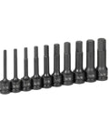 Ten Piece One Half Inch Drive SAE Hex Impact Socket Set Made For Auto Repair With Extended Length Sockets For Deep Reach And Heavy Duty Jobs Durable Metal Bits Rust Resistant For Tough Auto Jobs displaying ten sockets