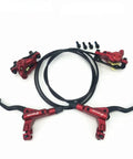 Hydraulic disc brake set for mountain bike, red, front and rear (2 brakes) with hoses