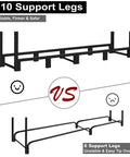 Comparison of 8Ft Outdoor Firewood Rack Holder with 10 Stable Support Legs vs 6 Support Legs, showing stability difference.