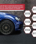 18 Inch Machined Gray Alloy OEM Rim For 2015 2020 Canyon Road Ready SUV Wheel Genuine OEM Replacement Fits TPMS Lug Nuts Valves And Winter Tires Easy Install shown next to tire size chart on car.