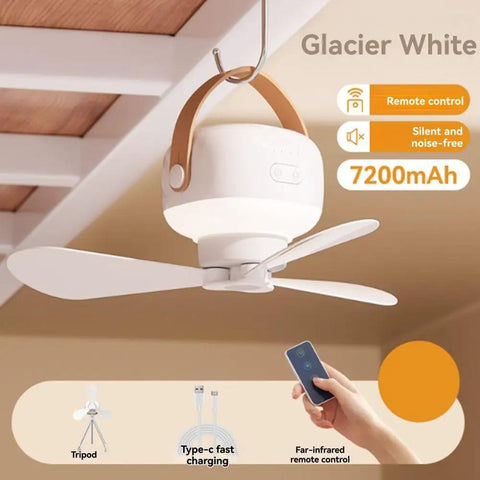 kousoer Ceiling Fans Quiet Remote USB 7200mAh in Glacier White with remote and hanging hook for easy outdoor use