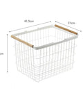 Tosca Laundry Basket With Wooden Handles Medium 11 Inch Steel And Wood Durable Rectangular Laundry Hamper Side Angle