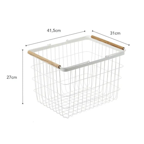 Tosca Laundry Basket With Wooden Handles Medium 11 Inch Steel And Wood Durable Rectangular Laundry Hamper Side Angle