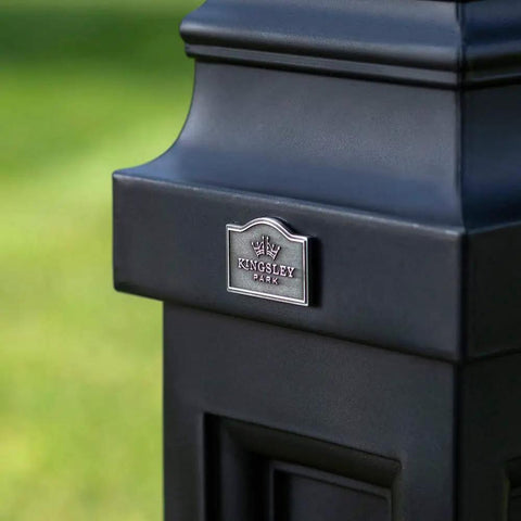 Atherton Mail Post For Side And Undermount Mailboxes, No-Fuss Install, Onyx Black Finish, close-up detail view.