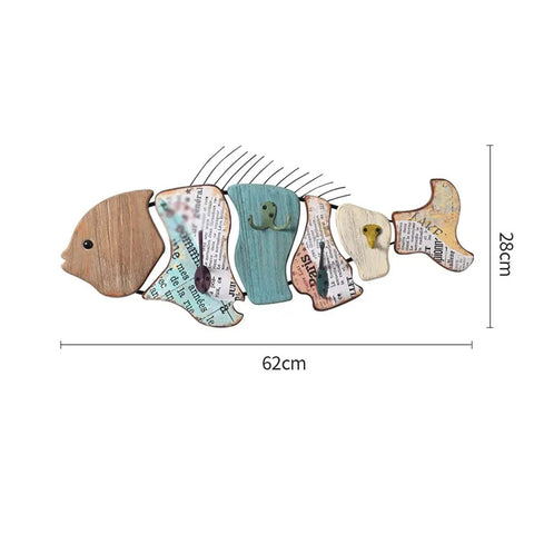 Heavy Duty Wooden Coat Hook Organizer Built Different For Entryway Storage Hella Sturdy Wall Mounted Hat Rack in fish design, 62cm long.