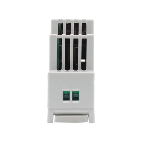 Heavy Duty Din Rail Power Supply 15 Watt 12 Volt Direct Current 1.25 Amp Output showing front view with ventilation slots.