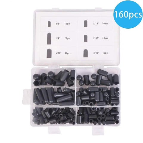 Ultimate 160-Piece Rubber Vacuum Cap Kit That Nails Every Carburetor And Intake Hose With Tough Seals For Your Garage Build Or Quick Fix Jobs black rubber vacuum caps in labeled 160pc storage case