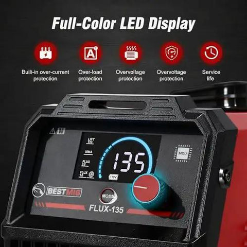 135A MIG Welder With 3 In 1 Flux Core MIG Lift TIG And Stick Welding Portable IGBT Inverter 110V with LED display