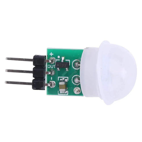 Mini Infrared Motion Sensor Module AM312 For DIY Projects, small green PCB with white dome lens and 3 pins