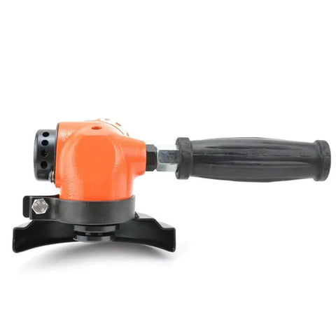 Heavy Workhorse 4 Inch Pneumatic Angle Grinder Pumping Out Serious High Torque Air Power Tool Built Tough For Assembly Lines And Auto Repair Crews Featuring Quick Disc Swap Plus Easy Toggle Direction Control side view showing orange body and black handle.