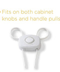 OutSmart Flex Lock White 4 Pack Childproof Cabinet Lock adjustable straps for handles and knobs, no drilling installation.