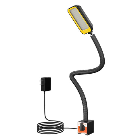 Hella Bright Led Machine Work Light With Rock Solid Magnetic Base And Flexible Gooseneck Shaft, black and yellow, for CNC and lathe use.