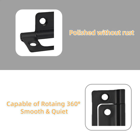 Solid Six Pack Bifold Cabinet Hinges In Sleek Black Iron Finish Heavy Non Mortise Door Hardware For Windows And Cupboards detail showing rust-free polished finish and 360° rotation capability.