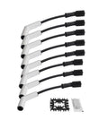 Get Your Classic Ride Looking Fresh With This 8 Piece Extreme Wire Sleeve Kit For GM LS And LT Engines Like LS2 LS3 LS4 LS7 That Fits Perfectly To Keep Your Spark Plug Wires Shiny Black And Ready For The Drag Strip. 8-piece black wire sleeve kit with white heat guards and black loom clips