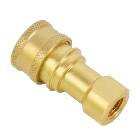 Puruoda brass 1/4in NPTF high-pressure hydraulic nipple with knurled cap, side view