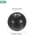 5 Pack M10 Threaded Ball Knobs, 35mm Diameter Thermoset Ball Knobs With Phenolic Steel Insert For Lathe, Milling, Drills, Valves, Gear Levers, Lawn Mowers And More, Black Built Tough For Everyday Work, close-up view