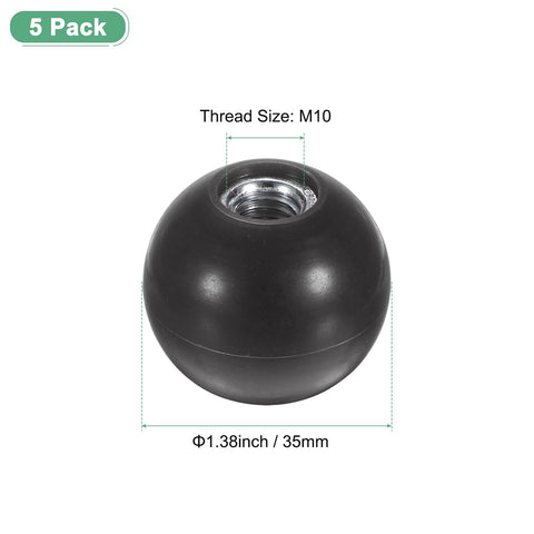 5 Pack M10 Threaded Ball Knobs, 35mm Diameter Thermoset Ball Knobs With Phenolic Steel Insert For Lathe, Milling, Drills, Valves, Gear Levers, Lawn Mowers And More, Black Built Tough For Everyday Work, close-up view