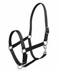 Adjustable Nylon Horse Halter With Breakaway Leather And Trigger Snap, Strong PP Webbing, Nickel Plated Hardware, Safe Breakaway Design, Black