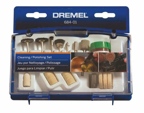 Nitty Gritty 20 Piece Rotary Tool Accessory Cleaning Kit With Rugged Case showcasing polishing wheels and felt discs.