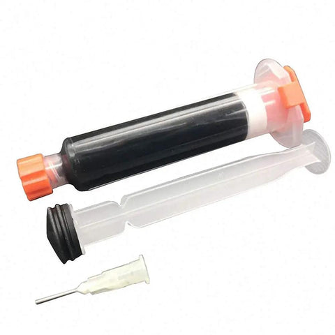 Pro Grade 10ML Black UV Solder Mask Kit With 1 Needle And Push Tool for PCB BGA Work, kit contents shown against white background.