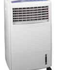 Portable Evaporative Air Cooler Humidifier Fan 10 Liter Tank on wheels with control panel and vents for optimal airflow.
