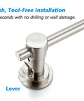 Close-up of 24 Inch Suction Cup Towel Bar No Drill Install For Smooth Surfaces Only Brushed Nickel Finish Easy Mount mechanism.