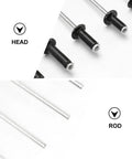 Close-up of 120 Piece Black Aluminum Blind Rivet Kit with Burr Free Rods no frills easy to install for furniture marine auto boat and DIY