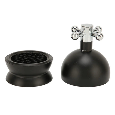 Pro Level 58mm Coffee Powder Distributor And Espresso Stirrer Tool Featuring Adjustable Height Dial Built From Food Grade Metal For Smooth Barista Extraction Plus Even Ground Bedding In Dope Gloss Black, showing sleek design and dual components.