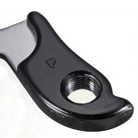 Close-up of black aluminum Rear Derailleur Hanger Replacement For Mountain And Road Bikes Compatible With GT Aggressor Avalanche KHS