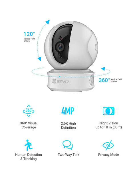 1080P Indoor Pan Tilt Security Camera With 360 Degree Coverage, Auto Motion Tracking, Two Way Audio, Crystal Clear Night Vision Up To 30 Feet, MicroSD Storage Up To 256GB (Sold Separately), 2.4GHz WiFi