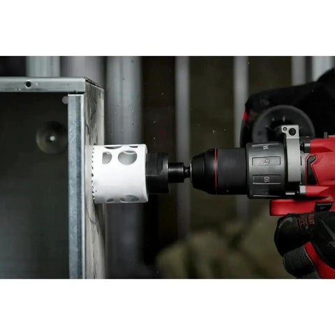 Awesome Milwaukee Style Hex Shank Hole Saw Kit With 9 General Purpose Cutting Bits Made From Tough 8 Percent Cobalt For Extra Wear Resistance And Rip Guard Teeth Plus Plug Jack For Fast Debris Removal On Any Hardwood Or Metal Job, hole saw cutting metal