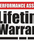 Lifetime warranty badge featuring a red Performance Assurance banner and vertical Limited text