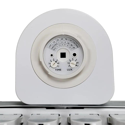 Control panel of Heavy Duty Led 4 Foot Shop Light With Motion Sensor 14400 Lumens Pir Activated, featuring TIME and LUX settings.