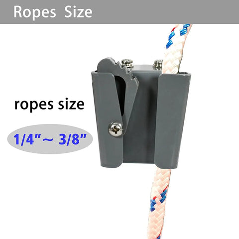 Beefy Heavy Duty Adjustable Stainless Steel Boat Fender Clips for Square Rails with rope size guide, silicone padding
