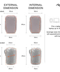 Dimensions of Go To Travel Backpack 45L Expandable From 35L To 45L With Weatherproof Shell, showing external and internal sizes.