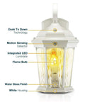 Lit Flickering Flame Lantern With Frosted Glass And Integrated Security Light 3000K Warm Glow Photocell And Motion Sensor Dusk To Dawn