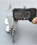 Measuring the thickness of No Sweat Heavy Duty Foldable Support Brackets With Self Locking Hinges at 25.2mm using calipers.