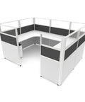 Modular Office Cubicle Kit With Adjustable Partition Panels And Mobile Storage Cart Quick Snap Together Design Compact Workspace Desk System For Hustle Ready Home Offices Charcoal, corner setup with white and charcoal panels.