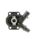 Engine Coolant Thermostat For Volvo S60 S80 V60 2011 To 2016 Direct Bolt Up Swap, top view with connectors and housing.