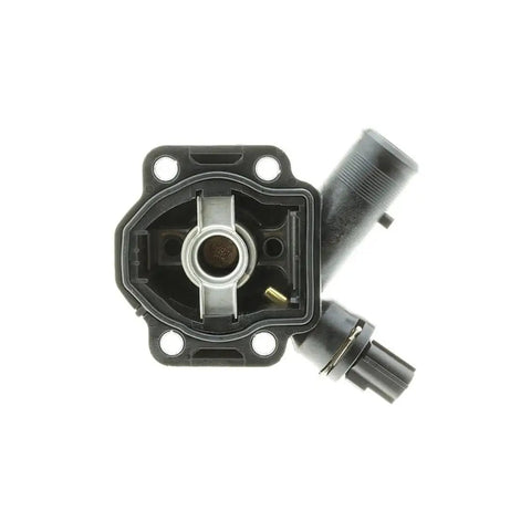 Engine Coolant Thermostat For Volvo S60 S80 V60 2011 To 2016 Direct Bolt Up Swap, top view with connectors and housing.