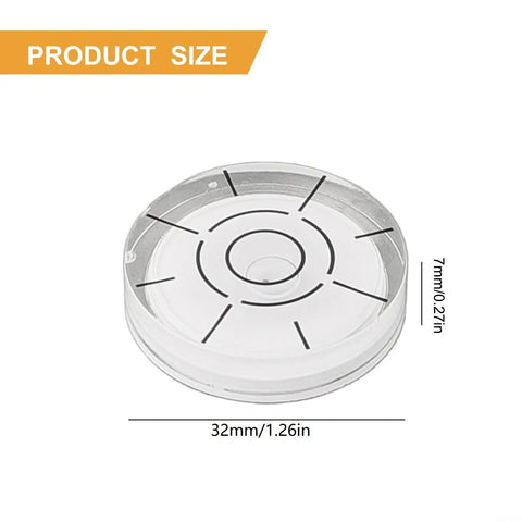 for spirit Bubble Level, clear acrylic design, measuring 32mm in diameter and 7mm thick, perfect for accurate leveling tasks.