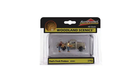 Fresh Produce Pickup Truck With Figures For HO Scale Model Railroad in original Woodland Scenics packaging