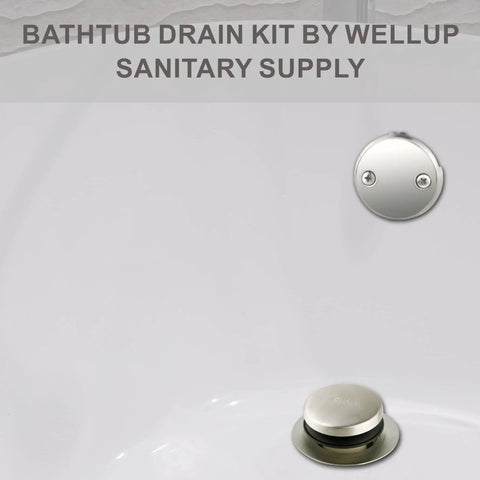 Tub Drain Conversion Kit With Two Hole Overflow Faceplate In Brushed Nickel on white bathtub surface